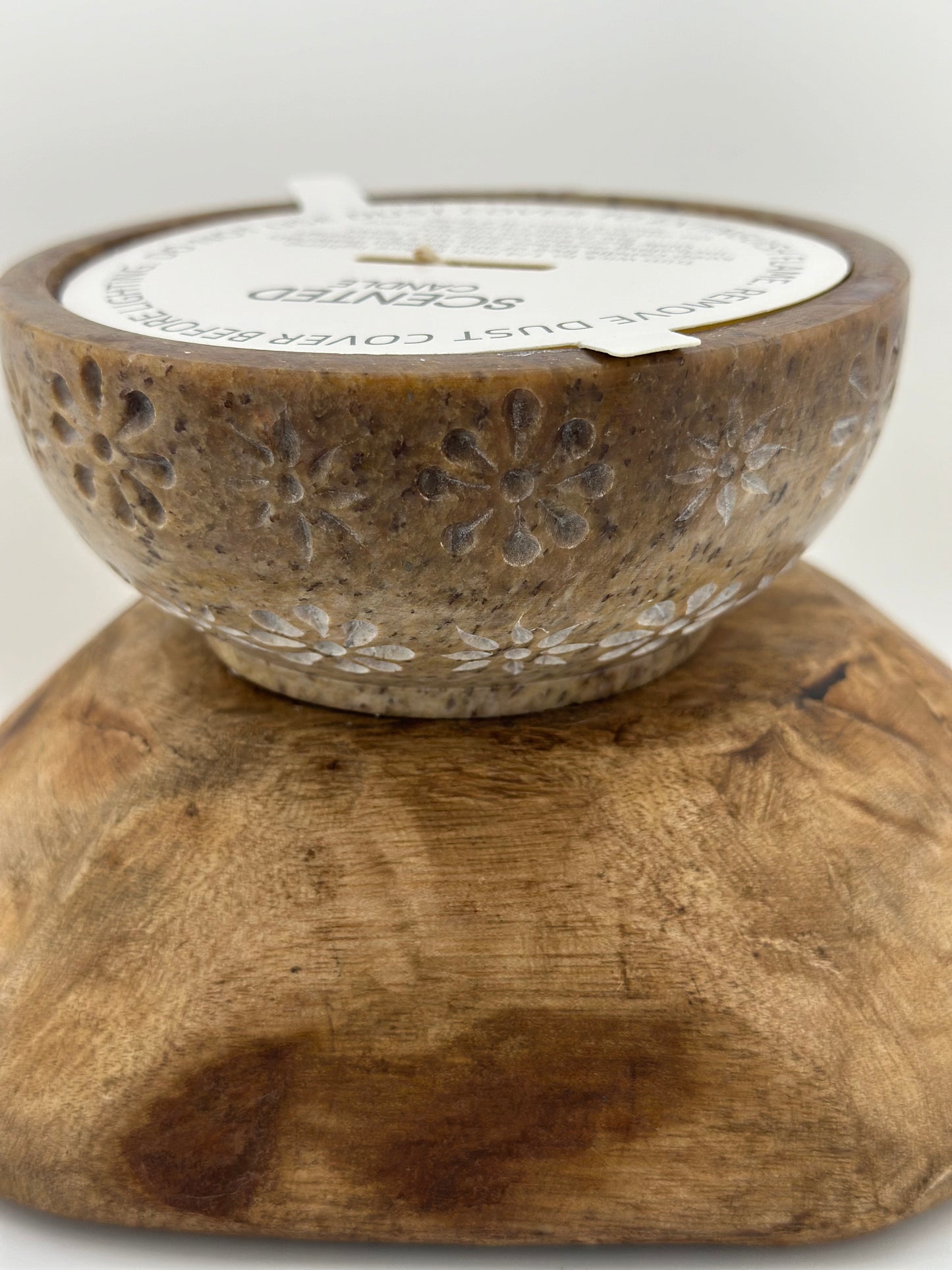 Sandalwood & Black Cardamom Wide Tan Stone Bowl